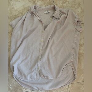 Madewell White and Burgundy Striped Button-Down Shirt Short sleeve small